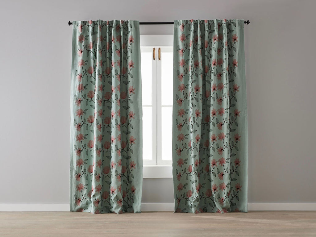 Floral on Spearmint Linen Blockout Curtain (Only one panel in stock ...